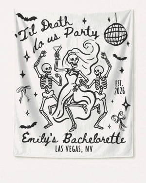 Til death do us party - Dancing Skeletons Banner White