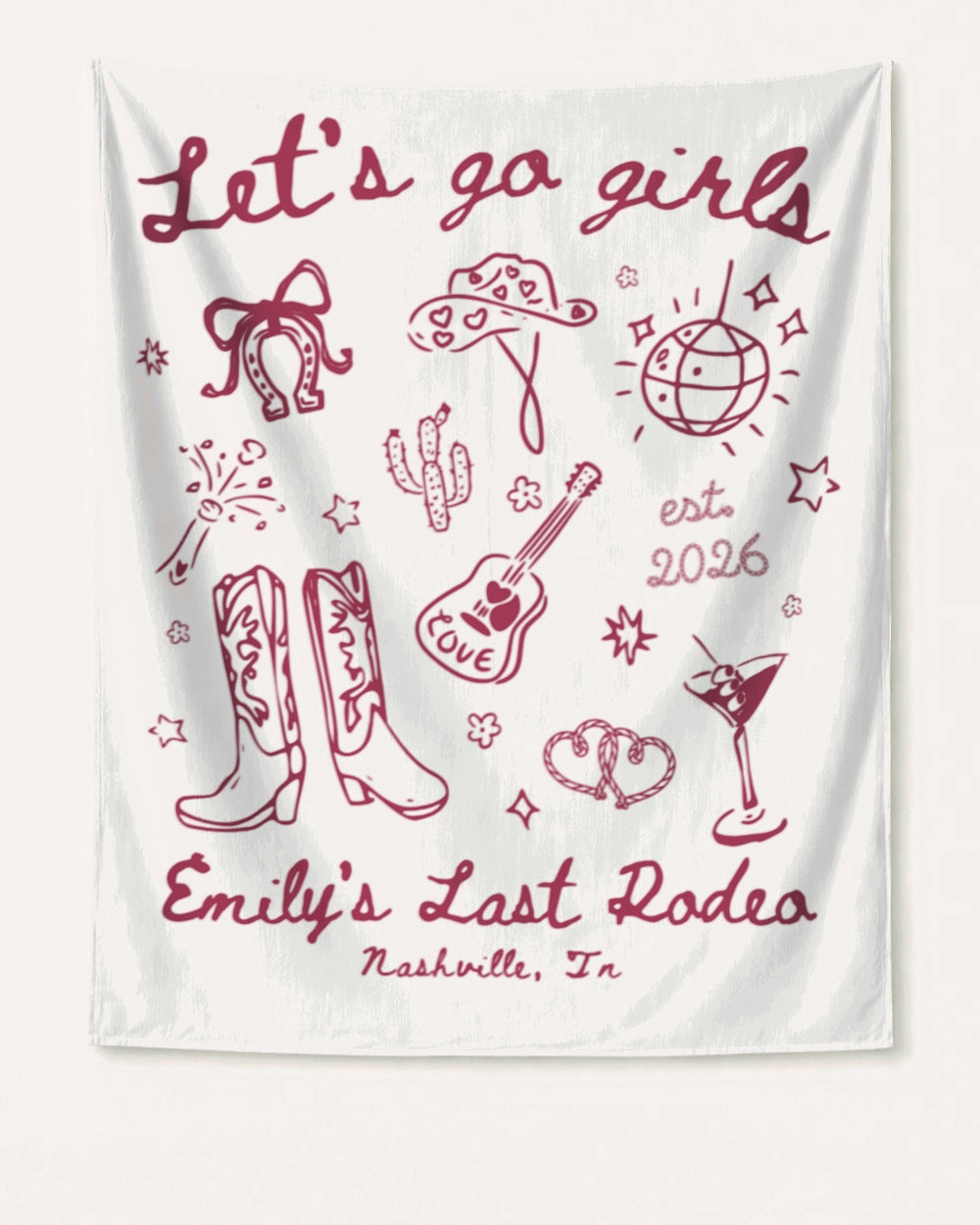 Let's Go Girls Cowgirl Party Banner White