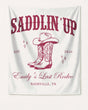 Gift idea for the bachelorette rodeo crew: a Last Rodeo banner with vintage western art for the Nashville party space. Personalized with bride name, year, and city.