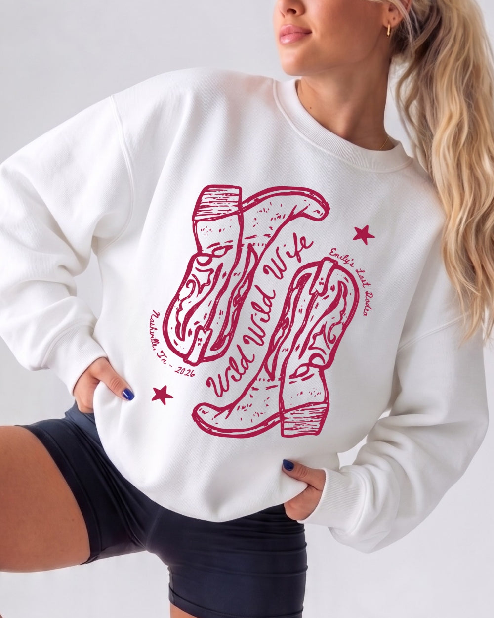 Wild Wild Wife party sweatshirt for country bride weekends and cowgirl bachelorette outfits