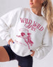 Bride and bridesmaids matching country western sweatshirts for a Wild Wild Wife bachelorette crew. Vintage rodeo theme with location and EST date customizable for the full bridal party.