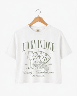 Lucky In Love Wine Cards Crop Top White