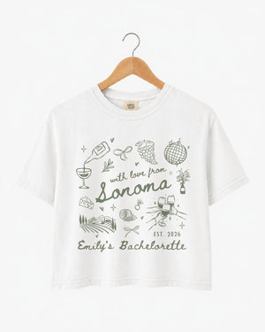 Personalized Sonoma tee for bridal crew outfits and wine bachelorette party looks