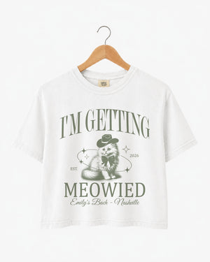 I'm Getting Meowied Bow Crop Top White