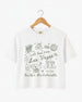 Las Vegas bachelorette weekend crop top with vintage line-art script lettering. Personalized with bride name, year, and destination for the whole crew. Perfect for the strip, pool parties, and late nights out.