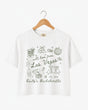 Las Vegas bachelorette weekend crop top with vintage line-art script lettering. Personalized with bride name, year, and destination for the whole crew. Perfect for the strip, pool parties, and late nights out.