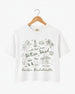 Bachelorette weekend crop top with playful line-art doodles and hand-drawn script, destination style for the whole crew. Personalized with bride name, year, and beach city.