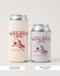 Bride gift idea: Wild Wild Wife can cooler with vintage cowboy illustration and elegant script. Perfect bachelorette party favor or bridesmaid proposal gift for a western-themed celebration.