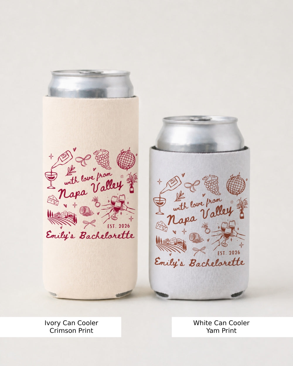 Napa Valley party favor can cooler for winery trips, bridal showers, and bachelorette drinks