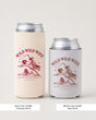 Bachelorette gift idea: Wild Wild Wife cowgirl rodeo can cooler with vintage western illustration and script lettering. Perfect for the bride-to-be or the whole bachelorette crew.