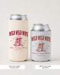 Gift idea for the bachelorette crew: Wild Wild Wife western can cooler with vintage cowgirl badge art. Personalized with bride name, location, and est. date for the whole gals squad.