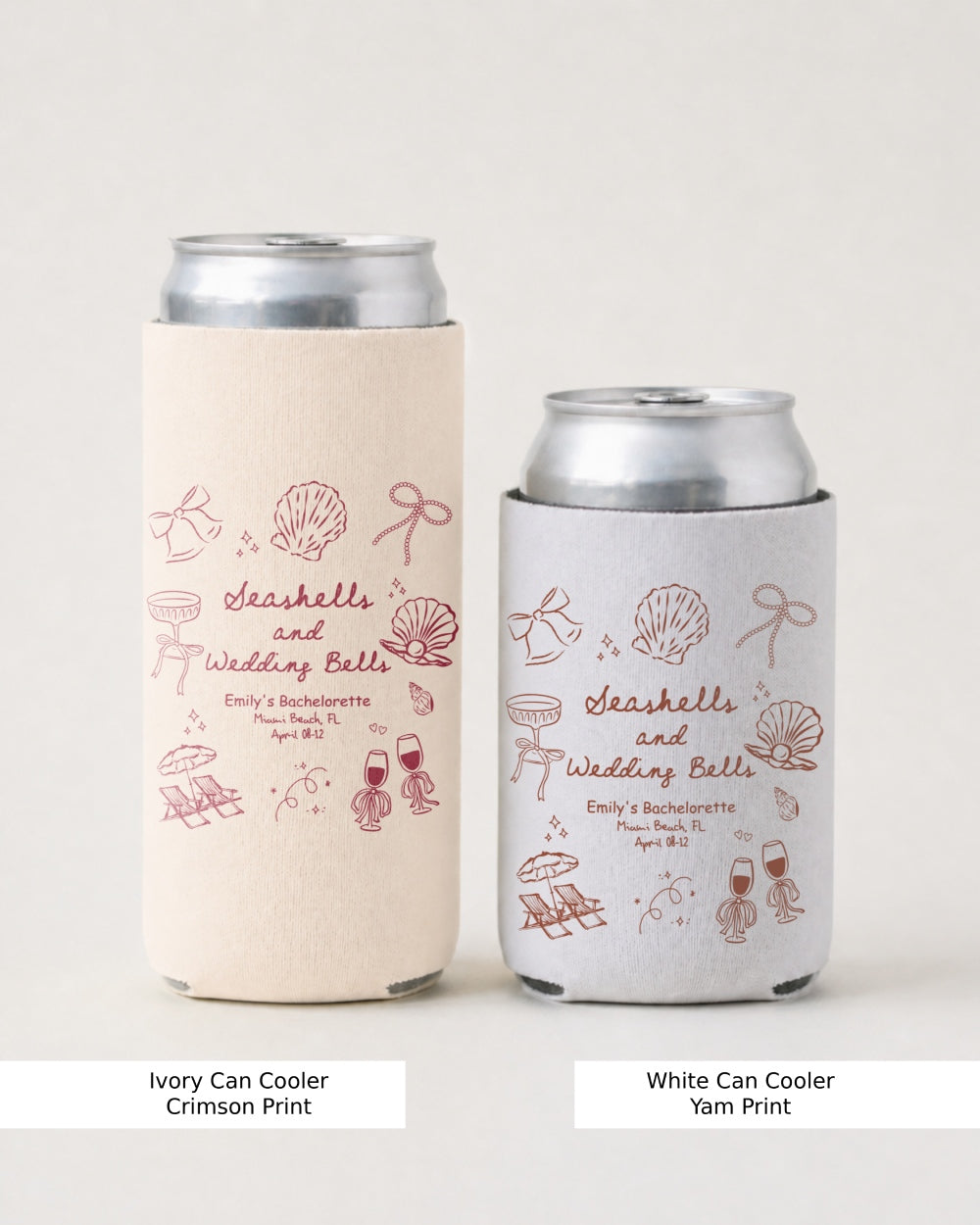 Seashells & Wedding Bells Can Cooler White