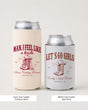 Bachelorette gift idea: western-themed can cooler with vintage rodeo illustration and script lettering. Perfect for the bride-to-be's country bachelorette party or girls weekend.