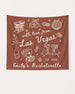 Hanging banner for a Las Vegas bachelorette weekend with hand-drawn doodle art. Personalized with bride name, date, and destination city for the party setup.