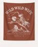 Bride and bridesmaids bachelorette party banner with vintage western rodeo art. Personalized with bride name, destination city, and year for the full Wild Wild Wife crew.