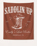 Bride and bachelorette crew banner for a rodeo-themed last fling before the ring. Vintage western illustration with script accents, personalized with bride name, year, and destination city.
