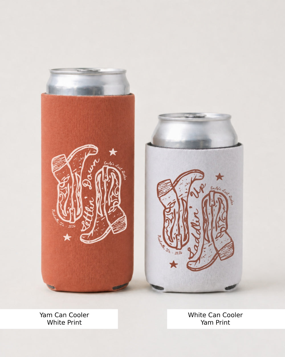 Settlin' Down & Saddlin' Up Cowgirl Boots Can Cooler Yam