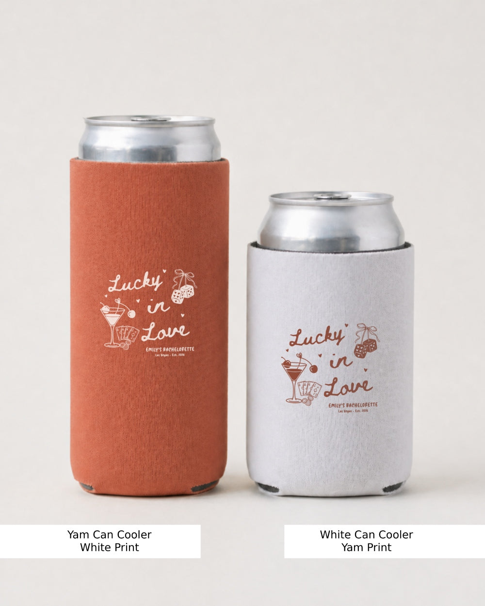Lucky in Love party favor can cooler for Las Vegas trips, bridal showers, and bachelorette drinks