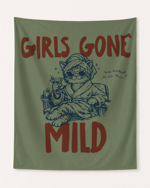 Girls Gone Mild Personalized Bachelorette Party Banner Decor, Spa Cat Bachelorette Tapestry