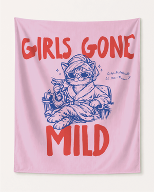Girls Gone Mild Personalized Bachelorette Party Banner Decor, Spa Cat Bachelorette Tapestry