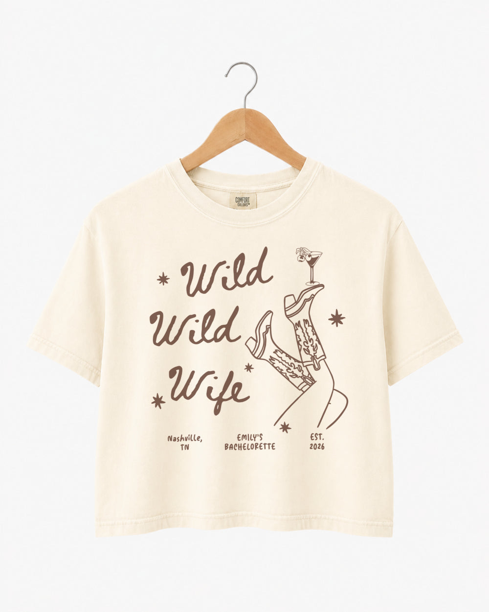 Custom text crop top for last rodeo weekends, bridal party outfits, and cowgirl bride events