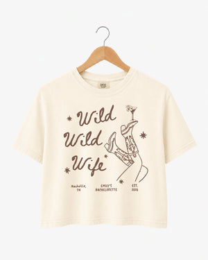 Custom text crop top for last rodeo weekends, bridal party outfits, and cowgirl bride events