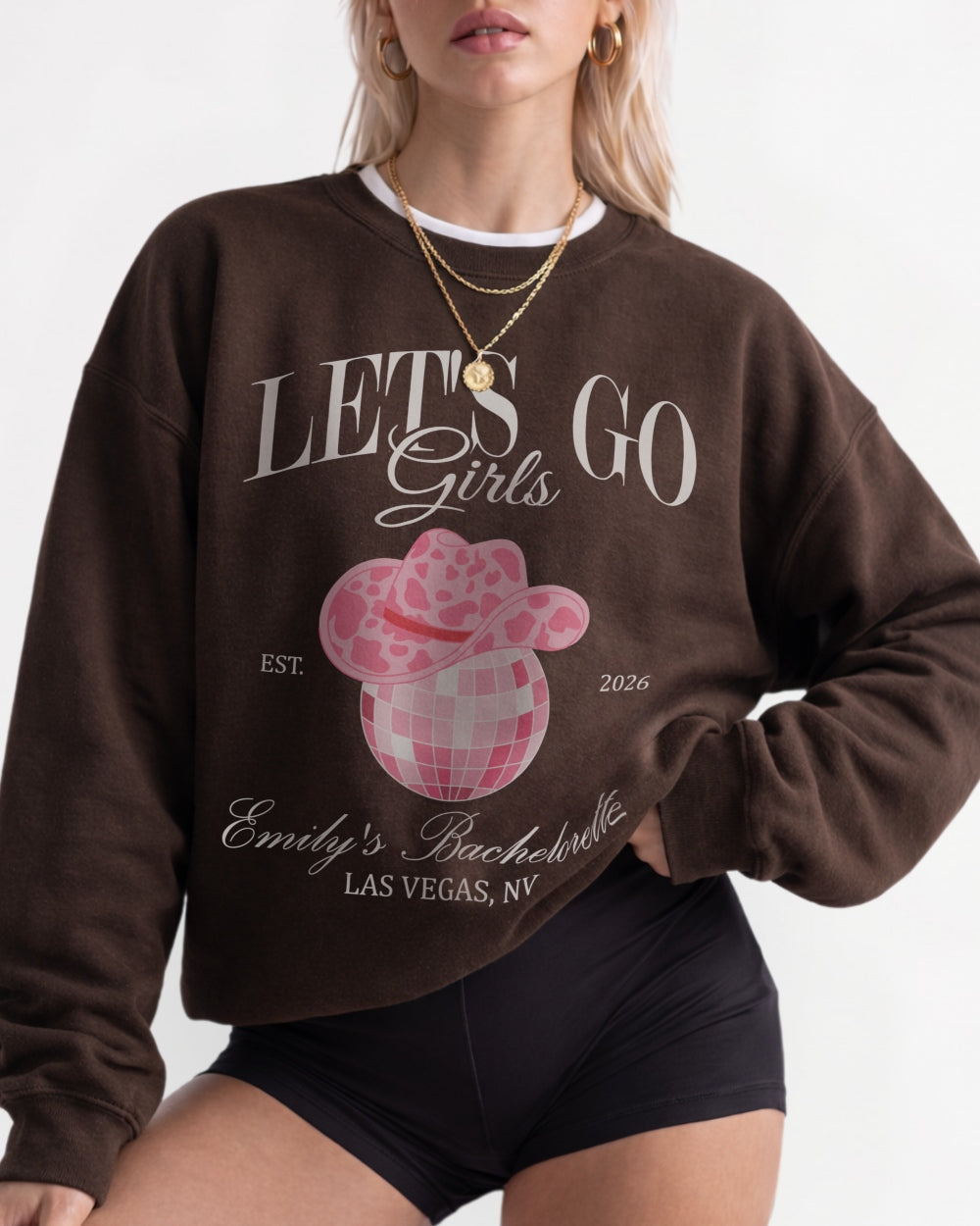Man, I Feel Like A Bride & Let's Go Girls Disco Sweatshirt Dark Chocolate