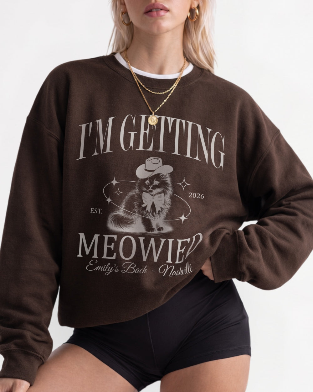 I'm Getting Meowied Bow Sweatshirt Dark Chocolate