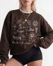 Crewneck sweatshirt style for a Napa Valley bachelorette weekend, whimsical doodle art with wine and script lettering. Personalized with bride name, destination, and EST year for the whole crew.