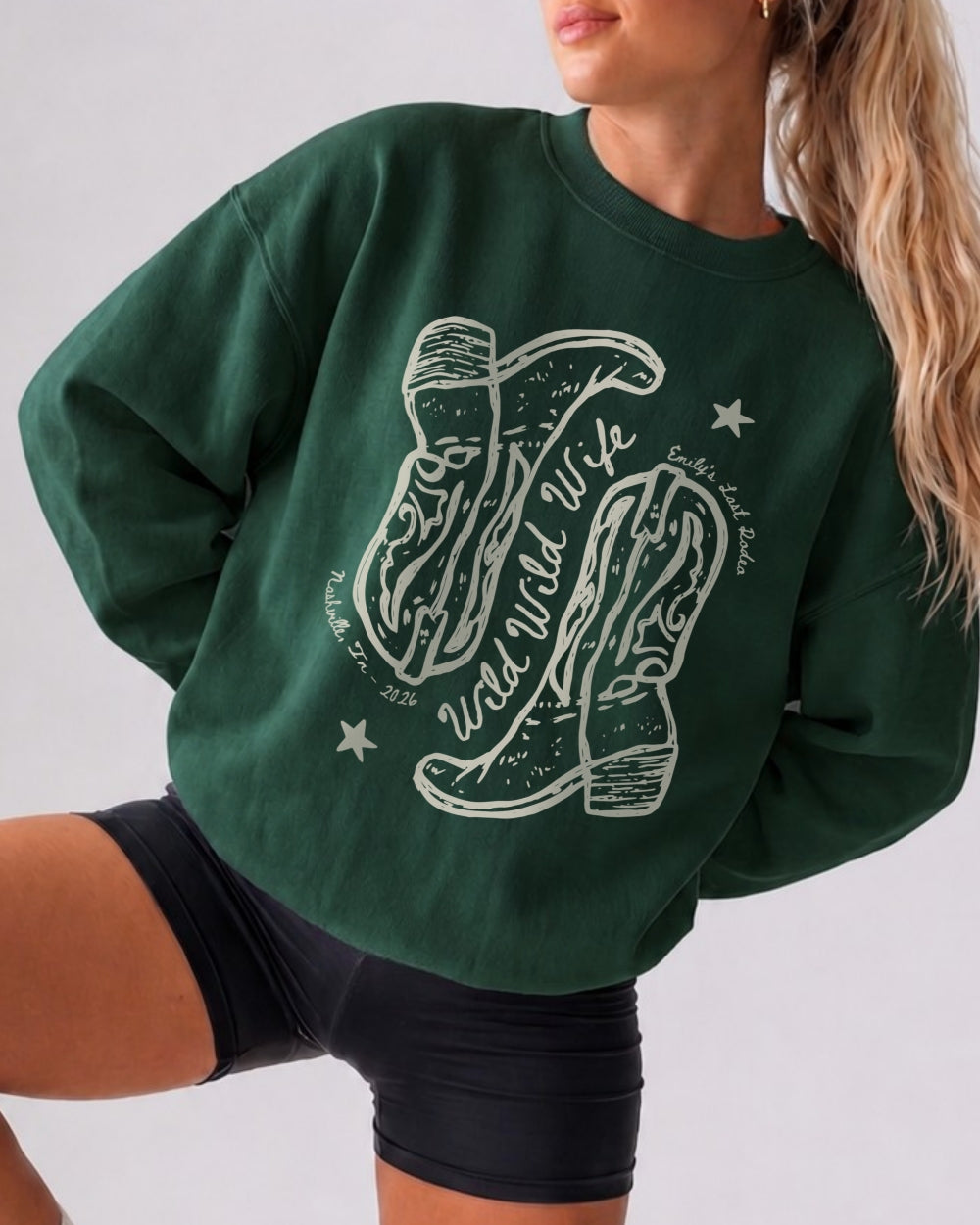 Wild Wild Wife Cowgirl Boots Sweatshirt Forest Green