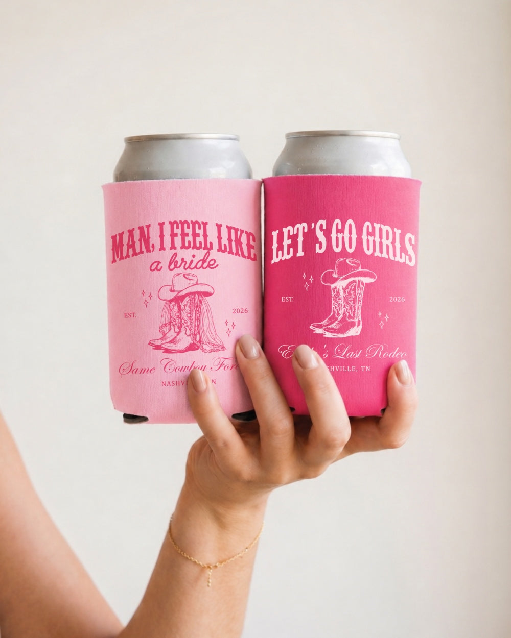 Personalized bachelorette can cooler with western rodeo theme, bride name and party details customizable. Man I Feel Like a Bride design for the whole bachelorette crew at a rodeo or country concert.