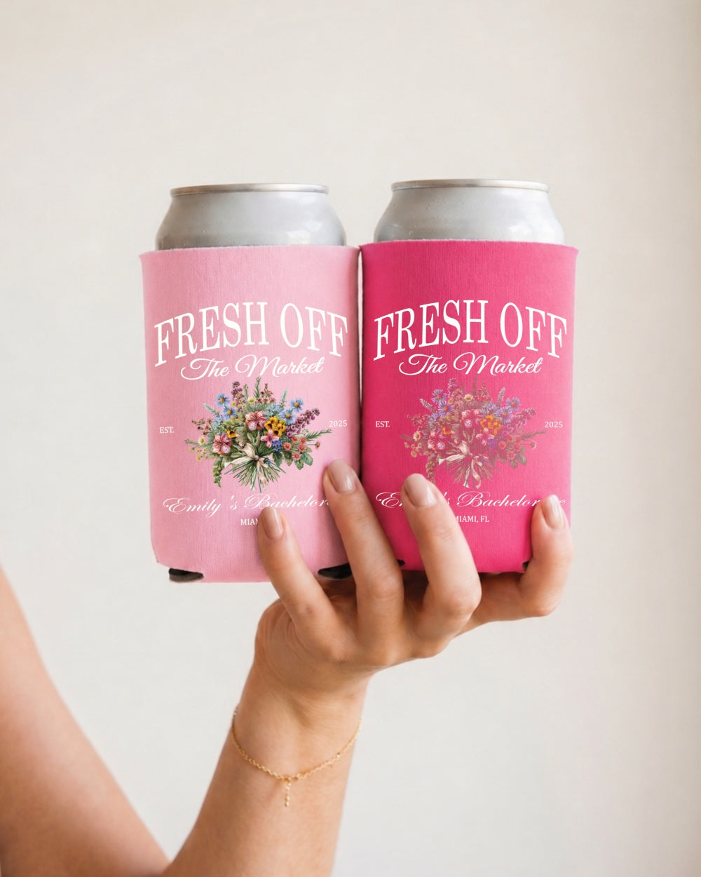 Gift idea for the newly engaged bride: Fresh Off the Market can cooler with vintage botanical illustration and script typography. Perfect for bachelorette parties, bridal showers, and wedding celebrations.