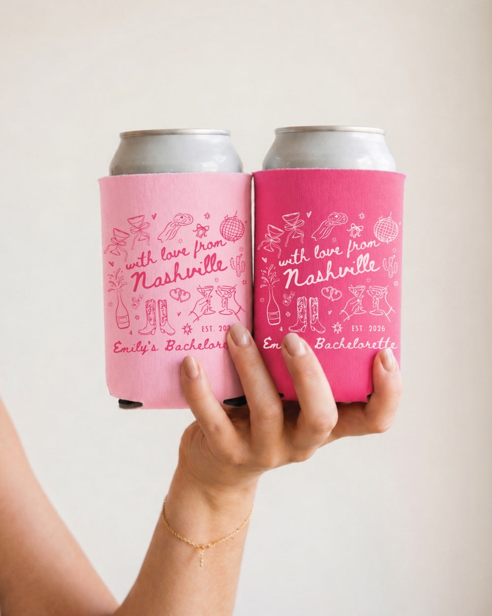 With Love from Nashville Can Cooler Personalized bride can cooler for Nashville bachelorette parties and matching drink favors