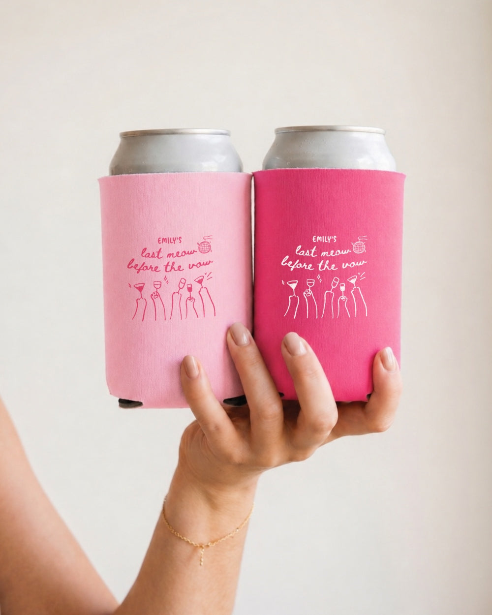 Custom Last Meow Before The Vow can cooler for cat lover bachelorette parties and bridal crew drinks