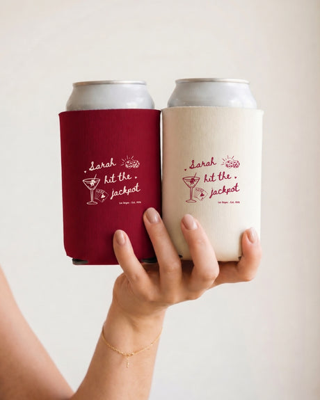 Custom Hit The Jackpot can cooler for casino bachelorette parties and Las Vegas bride trips