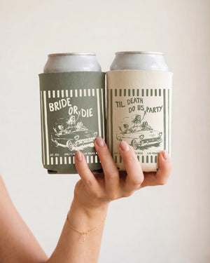 Bride or Die and Ride or Die Stripes Can Cooler Moss