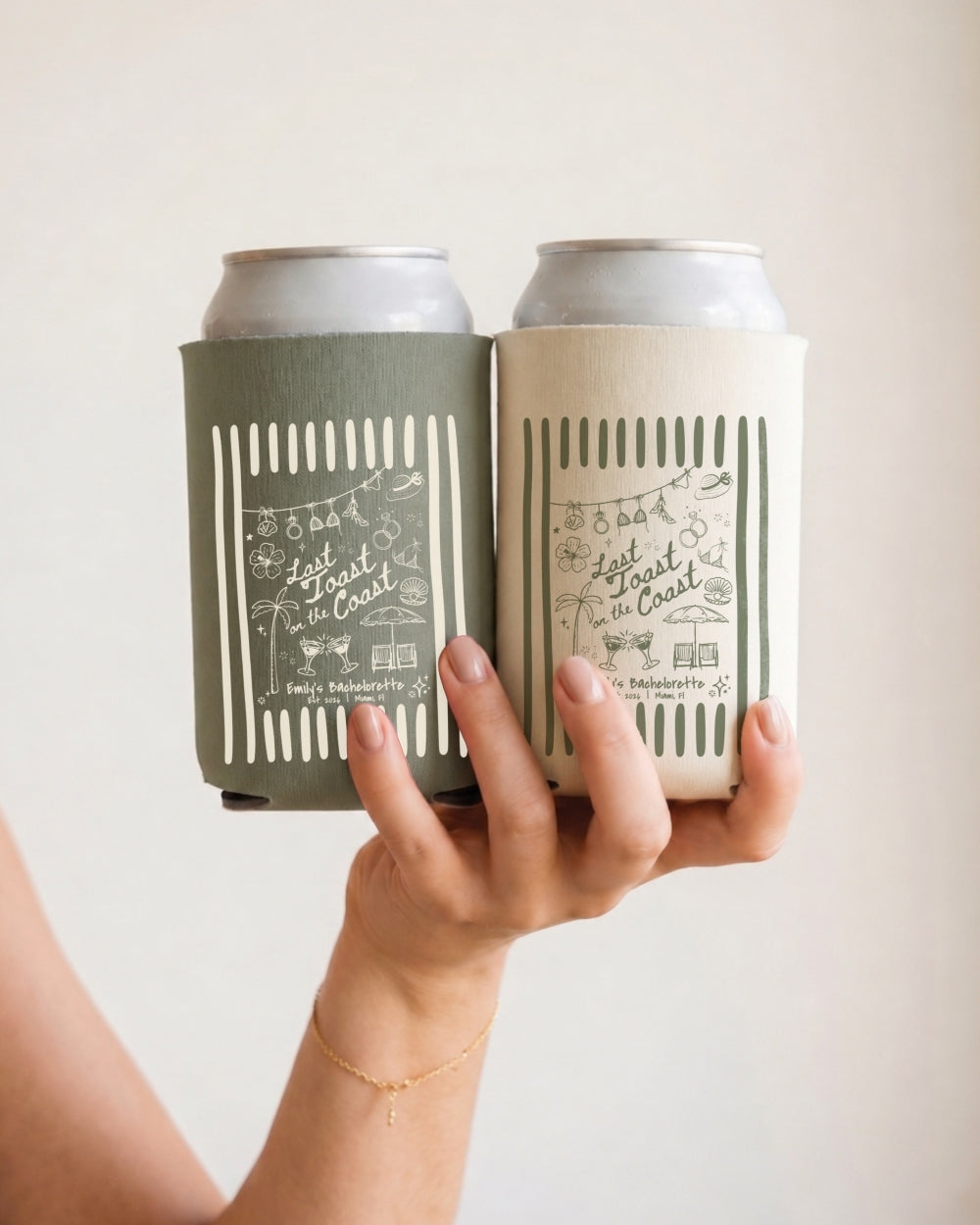 Last toast on the coast - Stripes Can Cooler Moss