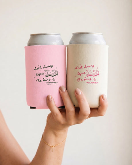 Custom Last Swing Before The Ring can cooler for pickleball bachelorette parties and bridal crew drinks