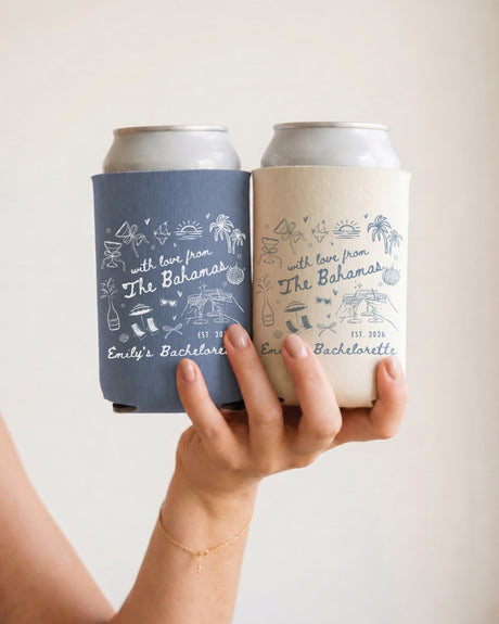 With Love from The Bahamas Can Cooler Beach bachelorette for bridal party photos