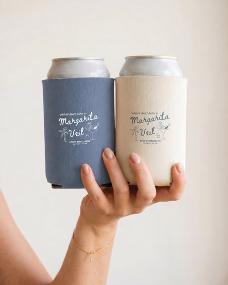 Custom Margarita Veil can cooler for beach bachelorette parties and bridal crew favors