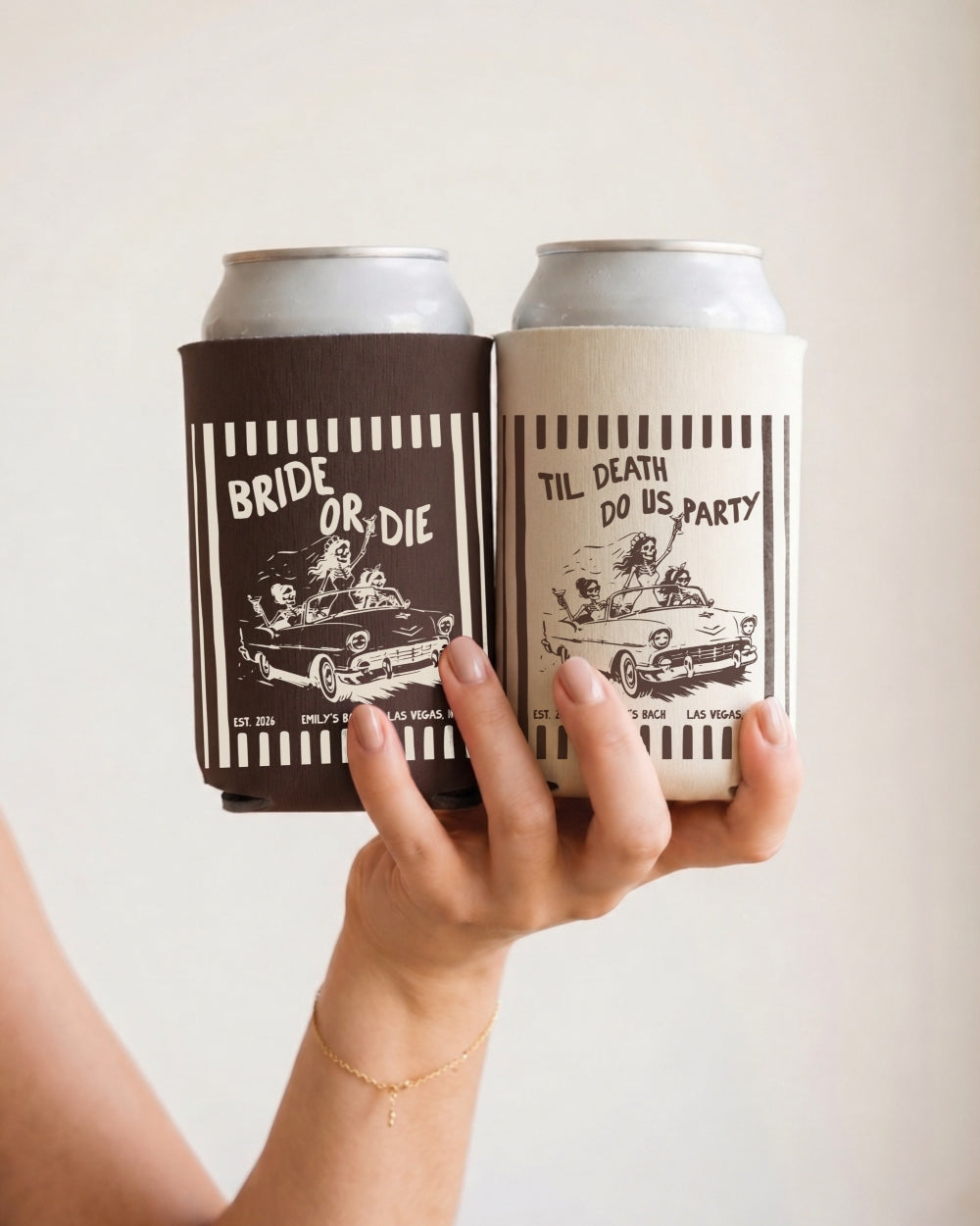 Bride or Die and Ride or Die Stripes Can Cooler Espresso