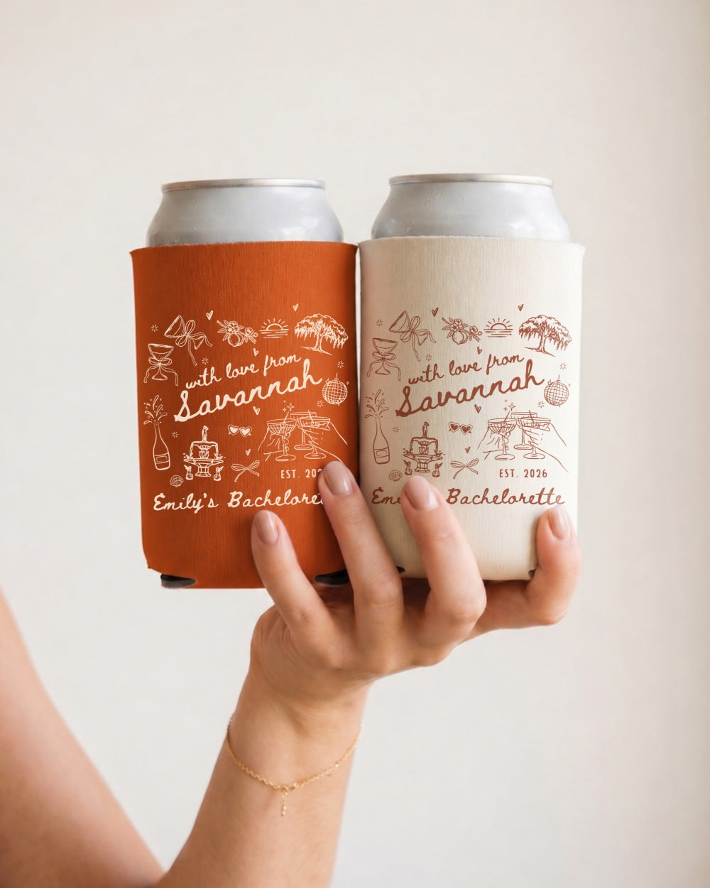 Custom Savannah can cooler for destination bachelorette parties and bridal crew drinks