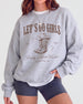 Gift idea for the bride-to-be: country bachelorette sweatshirt with cowboy boot art and bold vintage serif. Personalized with bride name, year, and destination city for the whole Nashville crew.