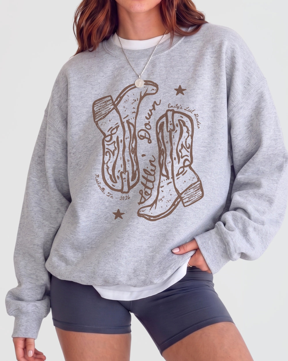 Settlin' Down & Saddlin' Up Cowgirl Boots Sweatshirt Sport Grey