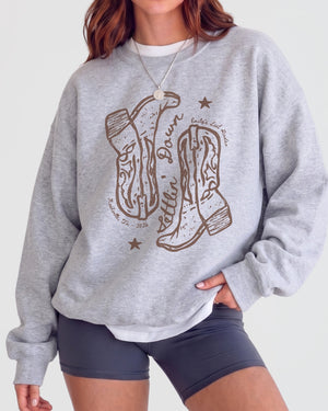 Settlin' Down & Saddlin' Up Cowgirl Boots Sweatshirt Sport Grey