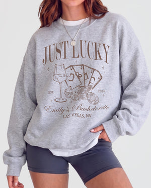 Lucky In Love Wine Cards Sweatshirt Sport Grey