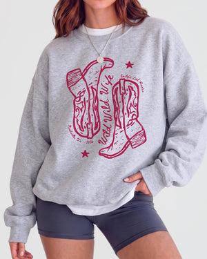 Wild Wild Wife Cowgirl Boots Sweatshirt Sport Grey
